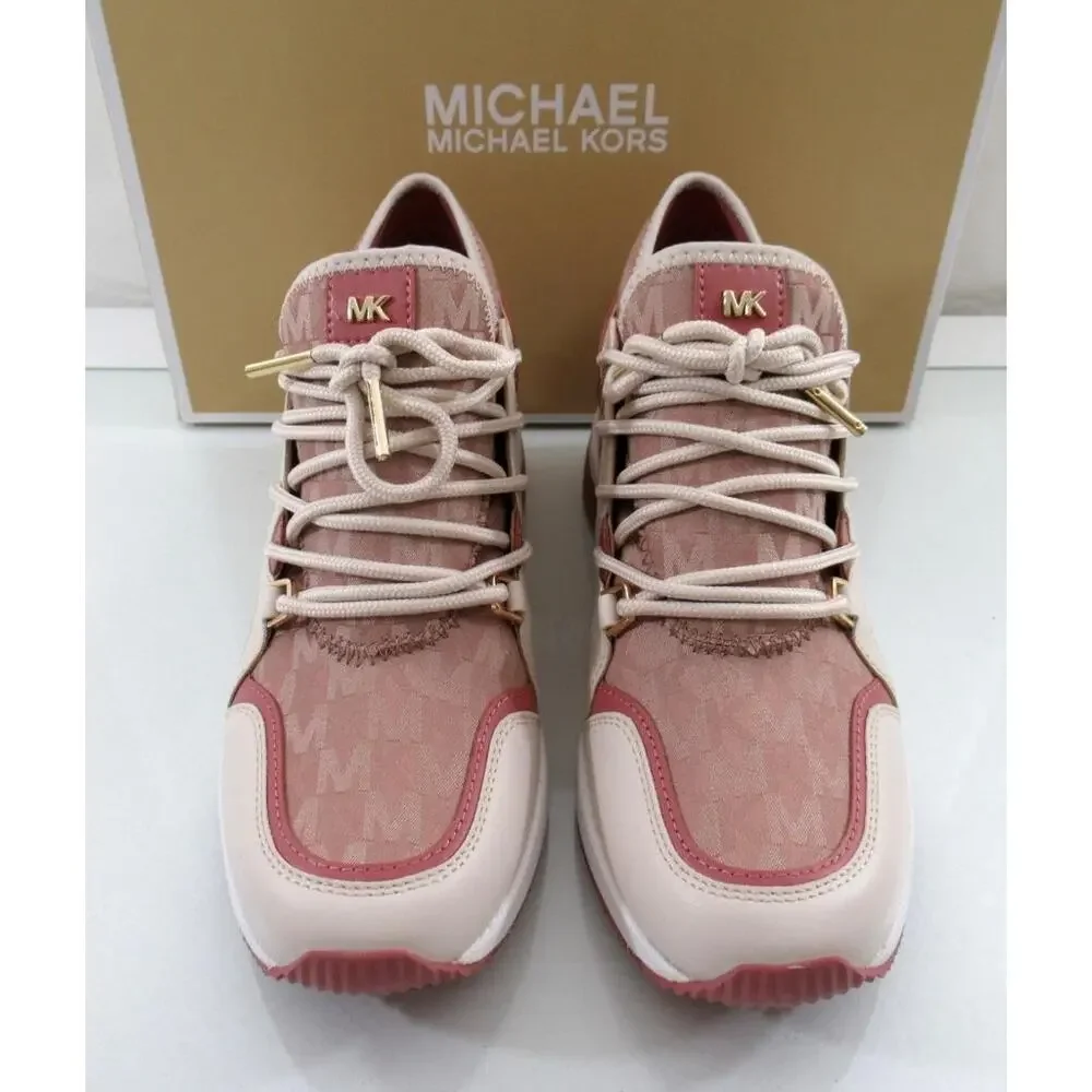 Michael Kors Liv Trainer Wedge Lace Up Sneaker MK Degrade Jacquard Fawn